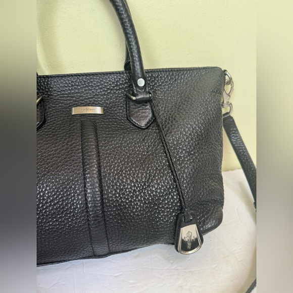 Cole Haan Pebble Leather Satchel Shoulder Crossbody Bag Tote Logo Minimalist Fob - Picture 4 of 16